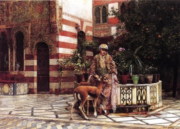  Persian Oil Painting - Girl in a Moorish Courtyard Persian Egyptian Indian Edwin Lord Weeks